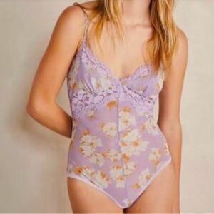 Free People lavender lace trim bodysuit